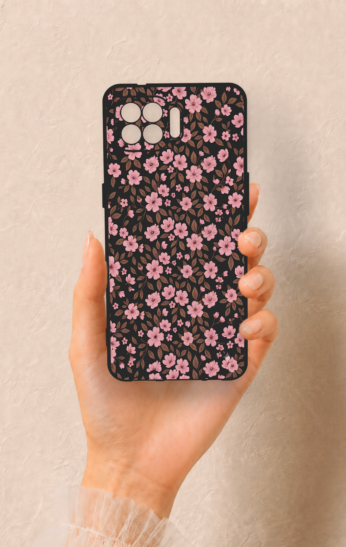 Oppo Reno 4 Lite Uyumlu Mini Pembe Çiçek Desenli Silikon Kılıf