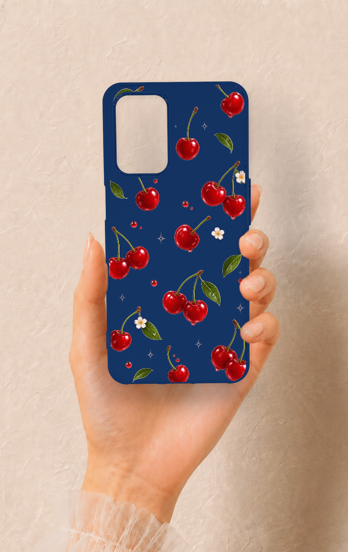 Oppo A54 Uyumlu Kiraz Papatya Desenli Silikon Kılıf