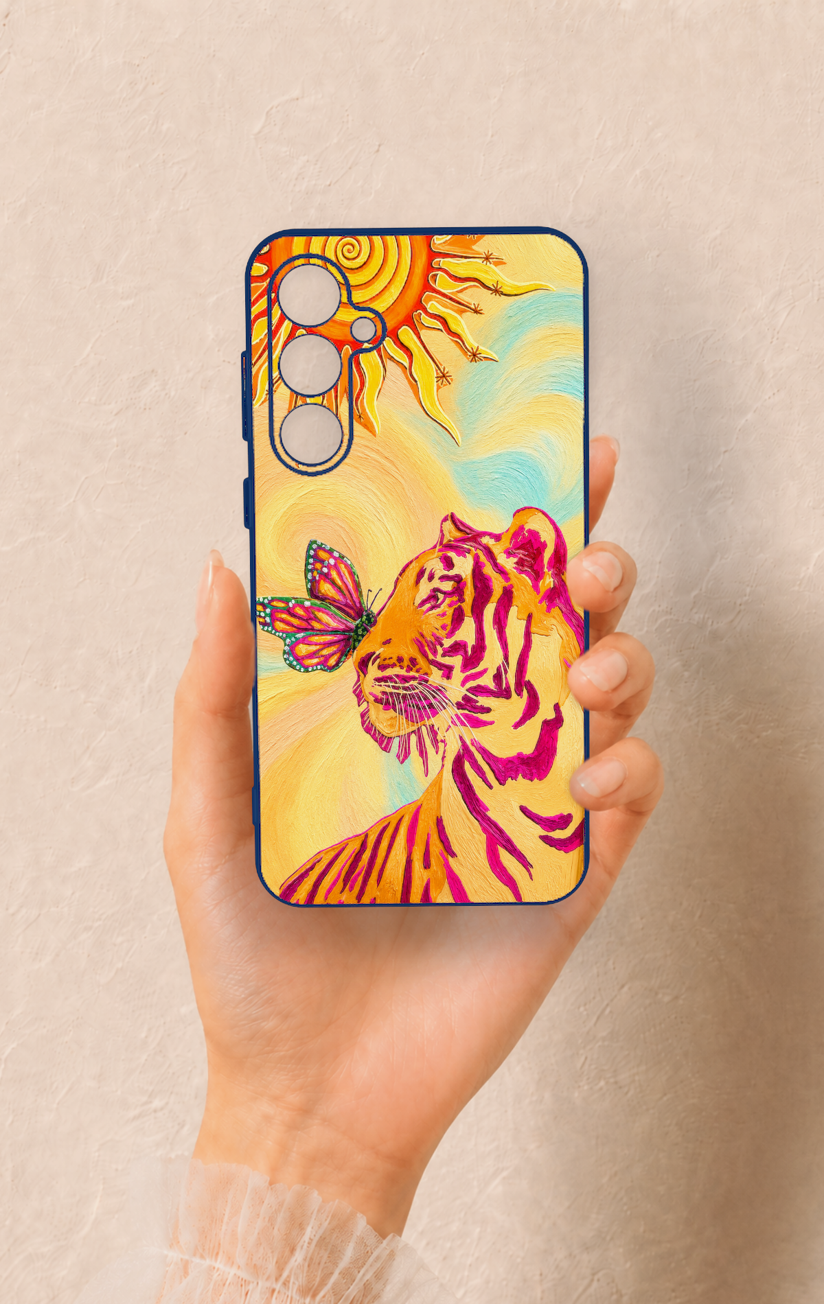 Samsung S23Fe Uyumlu Güneşin Kaplanı Desenli Silikon Kılıf