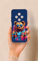 Tecno Spark 30C Uyumlu Gözlüklü Ayı Desenli Silikon Kılıf