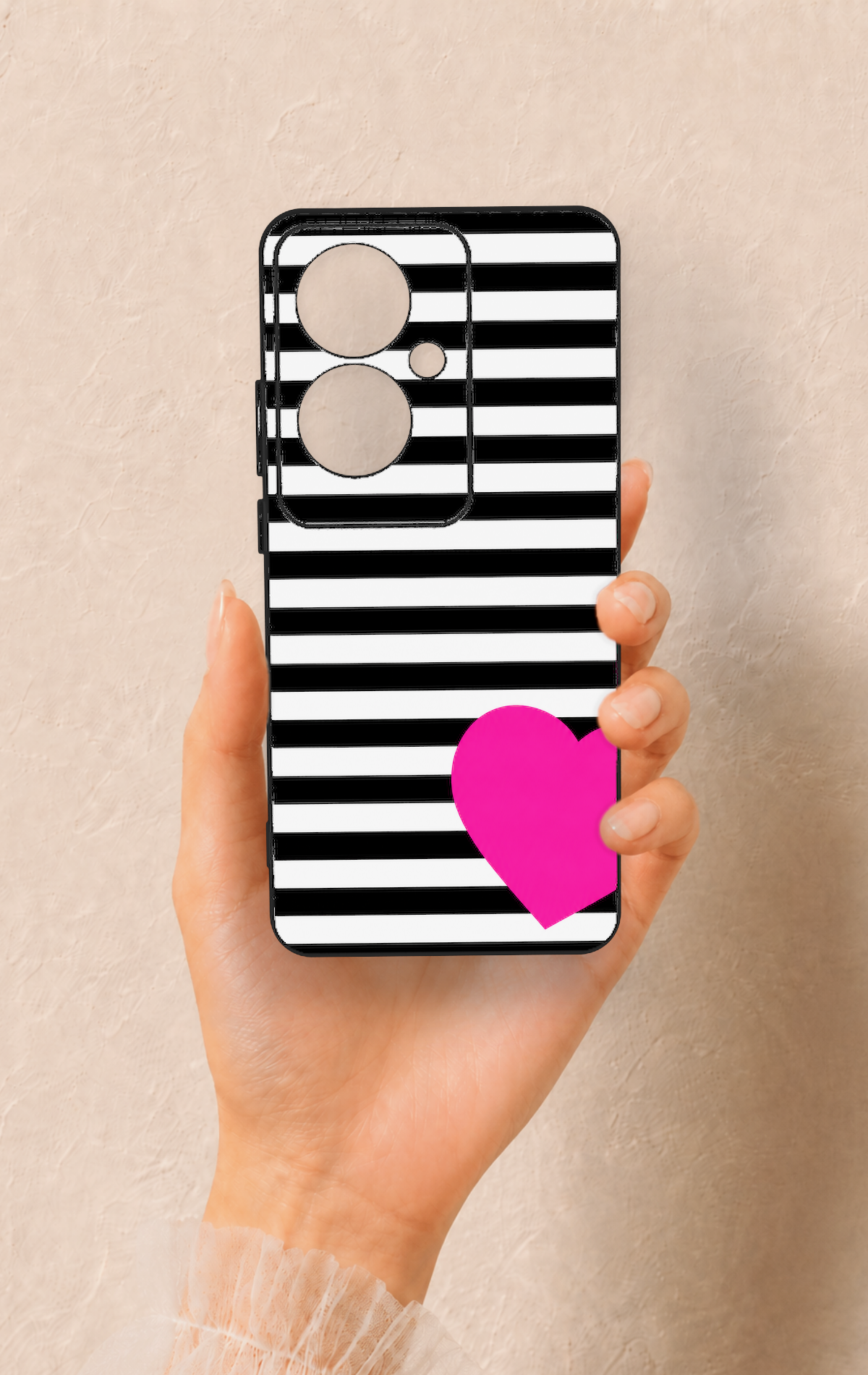 Oppo Reno 11F Uyumlu Çizgili Kalp Desenli Silikon Kılıf