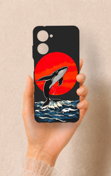 Realme 10 Uyumlu Kırmızı Güneş Balina Desenli Silikon Kılıf