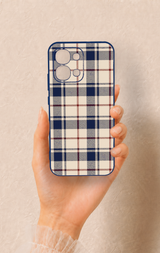 Oppo A6 Pro Uyumlu Mavi Bordo Çizgili Ekose Desenli Silikon Kılıf