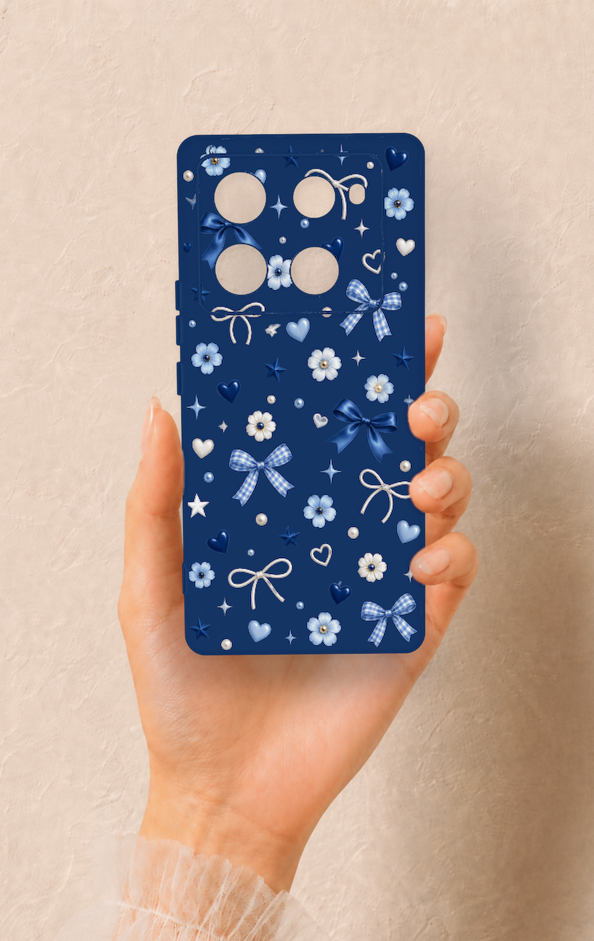 İnfinix Note 40 Pro Uyumlu Mavi Papatya Fiyonk Desenli Silikon Kılıf