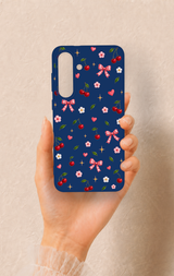 Samsung S25Fe Uyumlu Çiçek Kiraz Fiyonk Desenli Silikon Kılıf