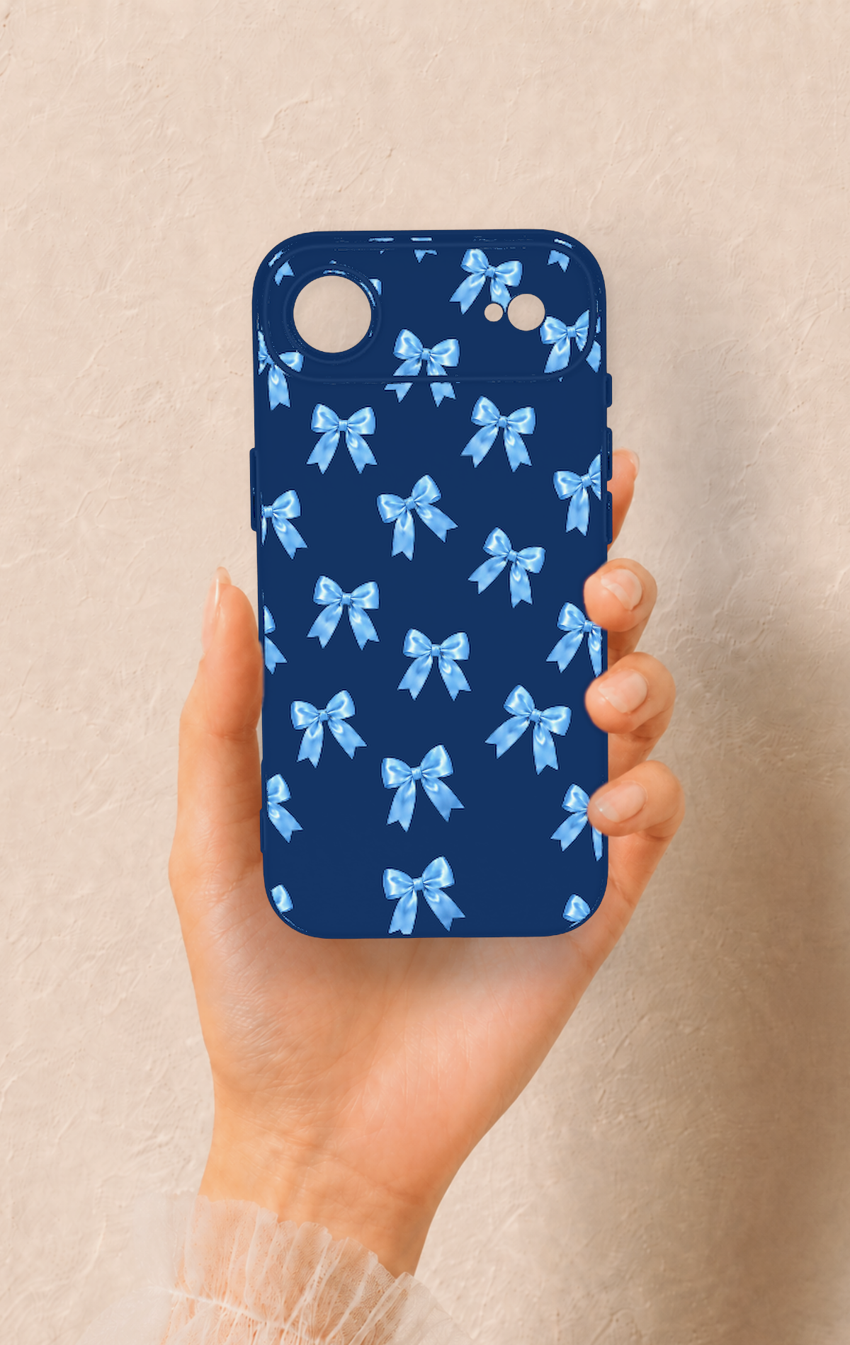 iPhone 17 Air Uyumlu Mavi Fiyonk Kurdele Desenli Silikon Kılıf