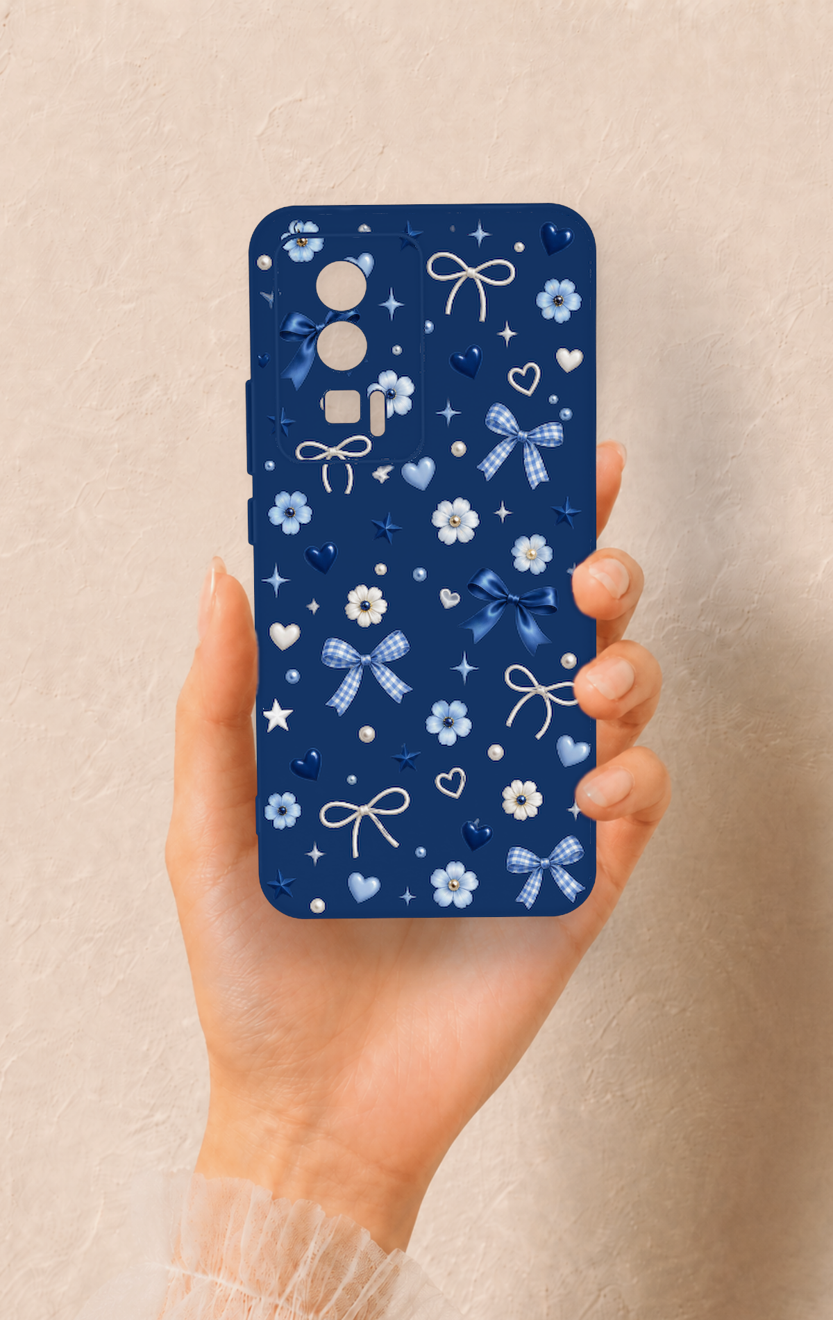 Poco F5 Pro Uyumlu Mavi Papatya Fiyonk Desenli Silikon Kılıf