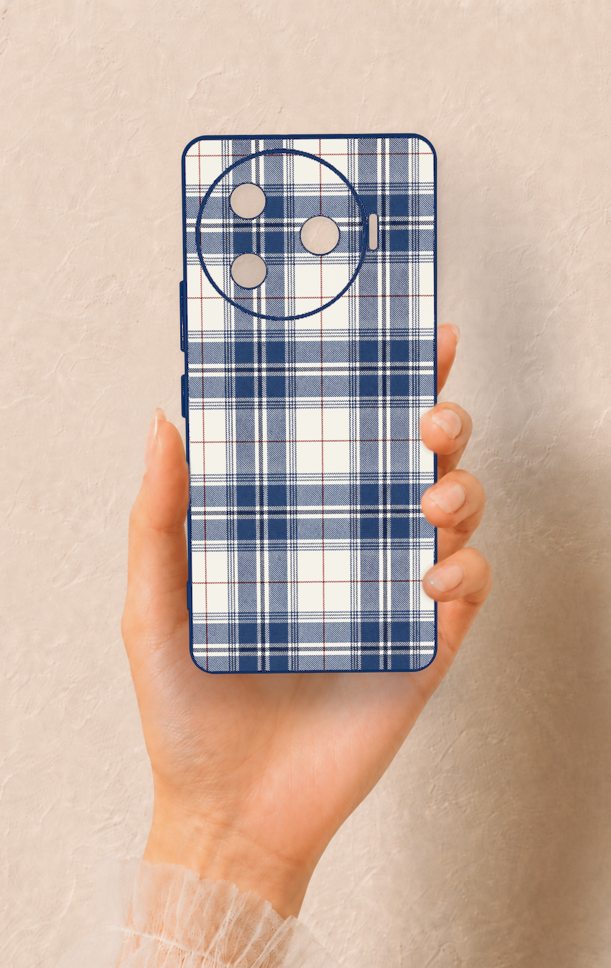 Tecno Camon 30 Pro 5G Uyumlu Bej Lacivert Ekose Desenli Silikon Kılıf