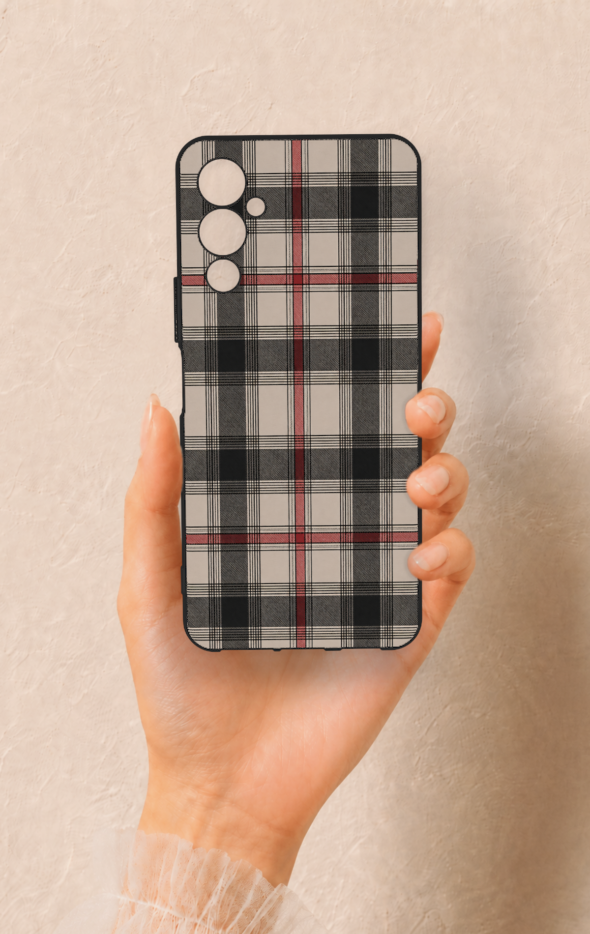 Tecno Pova Neo 4 Uyumlu Siyah Kırmızı Ekose Desenli Silikon Kılıf