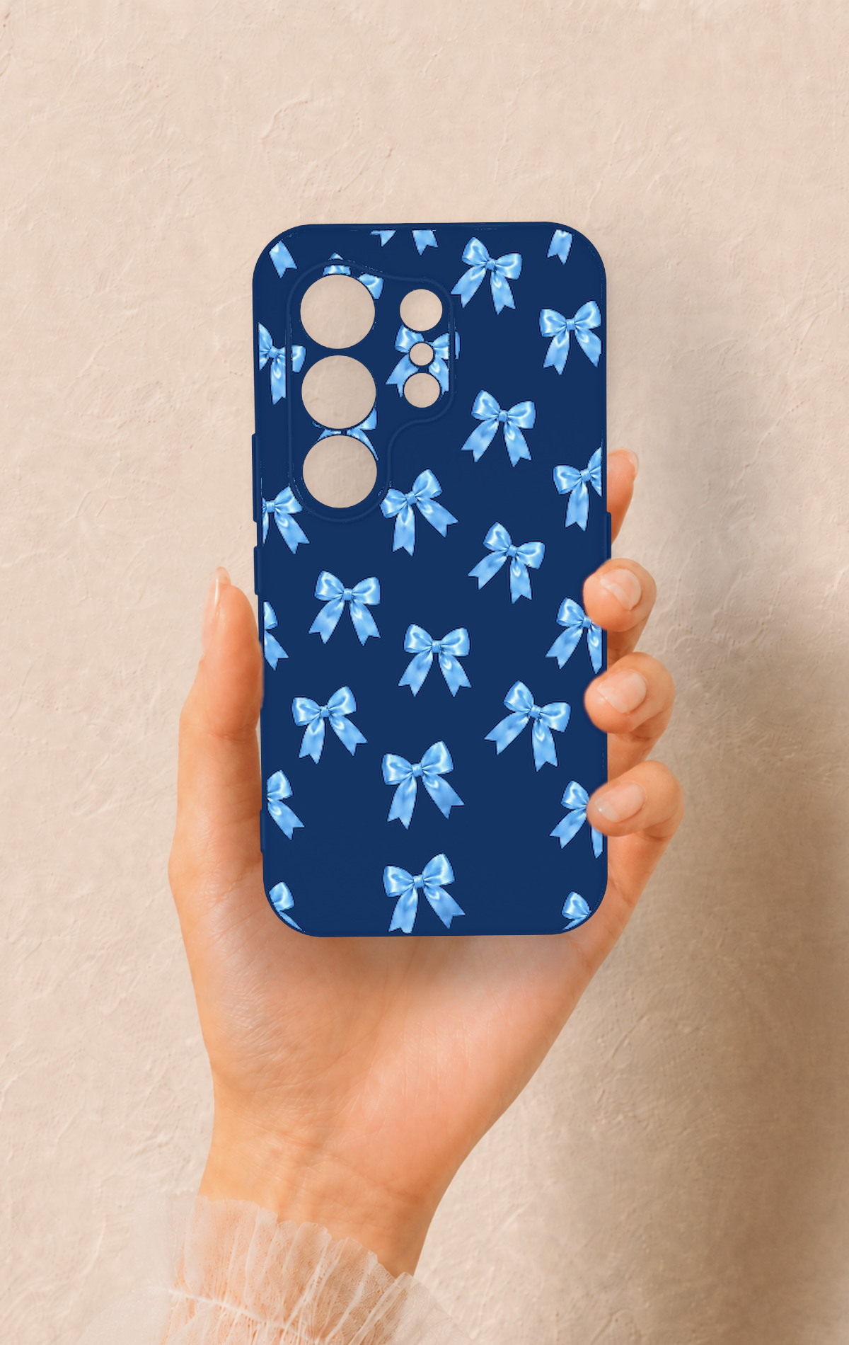 Tecno Camon 50 4G Uyumlu Mavi Fiyonk Kurdele Desenli Silikon Kılıf
