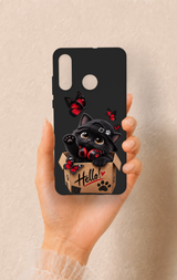 Huawei P30 Lite Uyumlu Hello Cat Desenli Silikon Kılıf