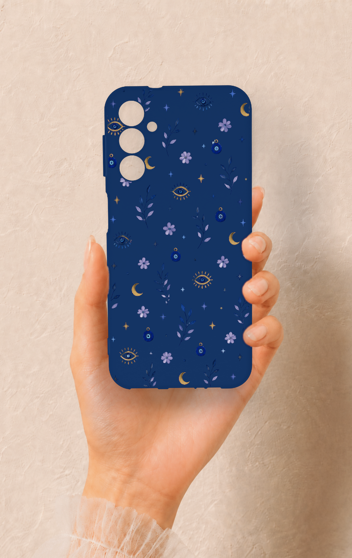 Samsung A14 Uyumlu Mavi Nazar Papatya Desenli Silikon Kılıf