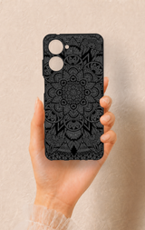 Realme 10 Uyumlu Siyah Beyaz Mandala Desenli Silikon Kılıf