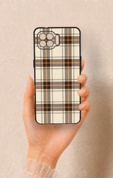 Oppo Reno 4 Lite Uyumlu Bej Kahverengi Ekose Desenli Silikon Kılıf