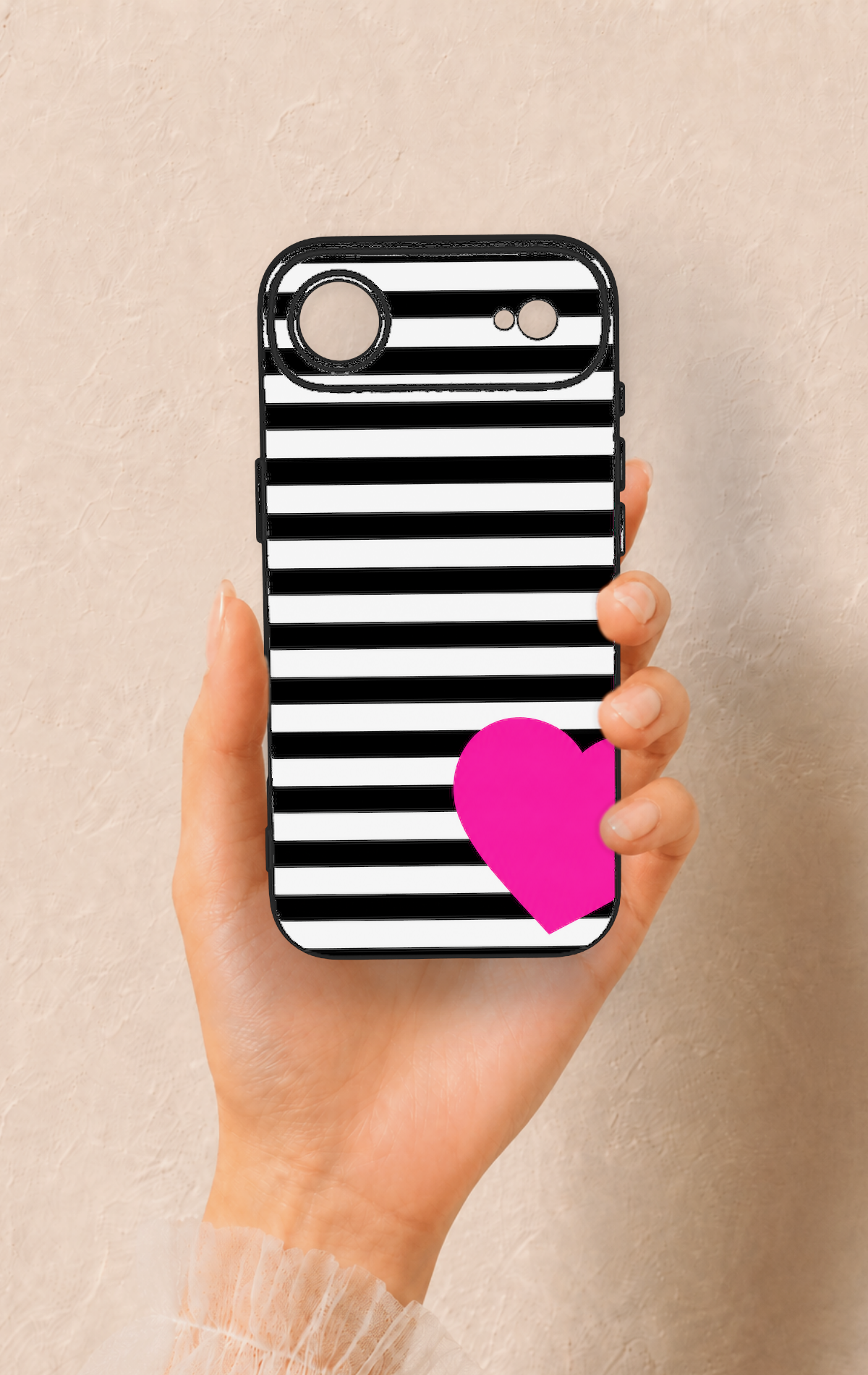 iPhone 17 Air Uyumlu Çizgili Kalp Desenli Silikon Kılıf
