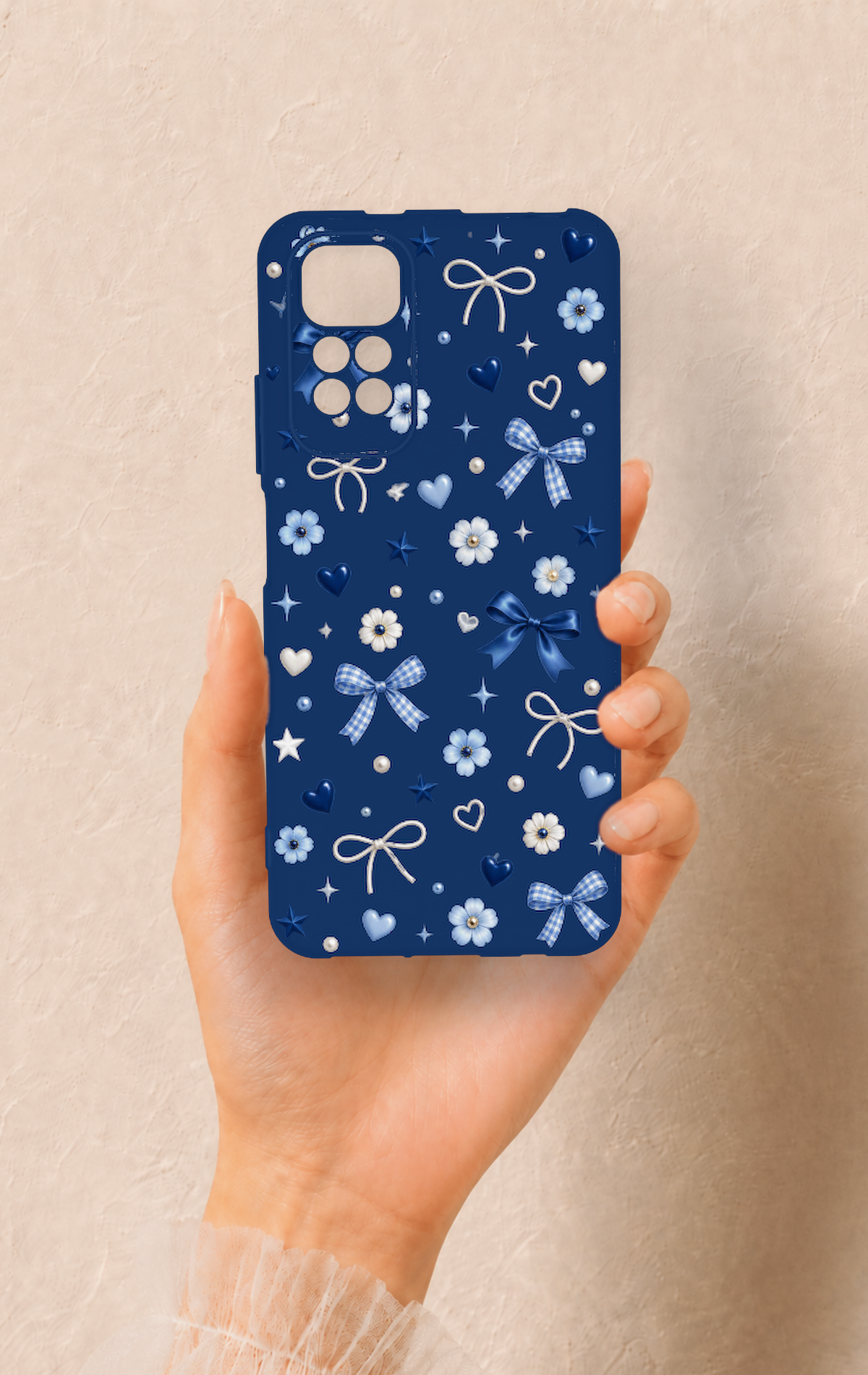 Redmi Note 11S Uyumlu Mavi Papatya Fiyonk Desenli Silikon Kılıf