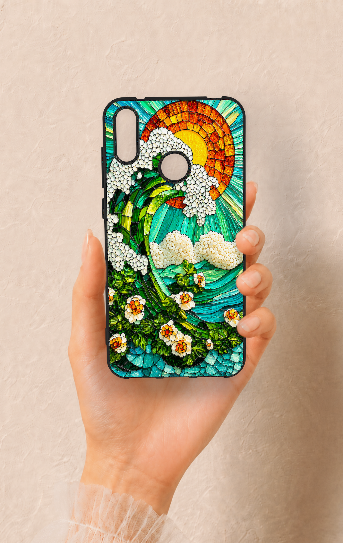 Huawei Y7 2019 Uyumlu Mozaik Okyanus Dalgası Desenli Silikon Kılıf
