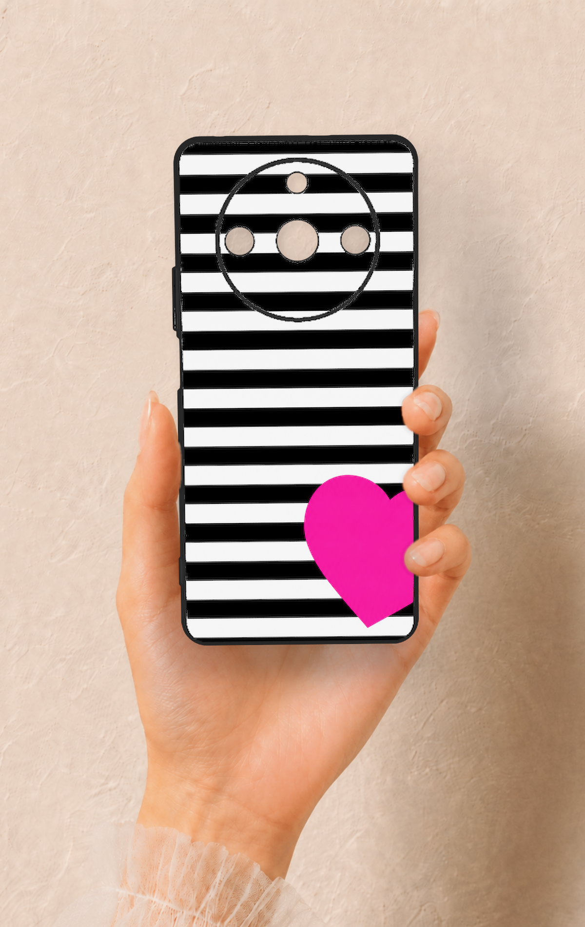 Realme 11 Pro Uyumlu Çizgili Kalp Desenli Silikon Kılıf