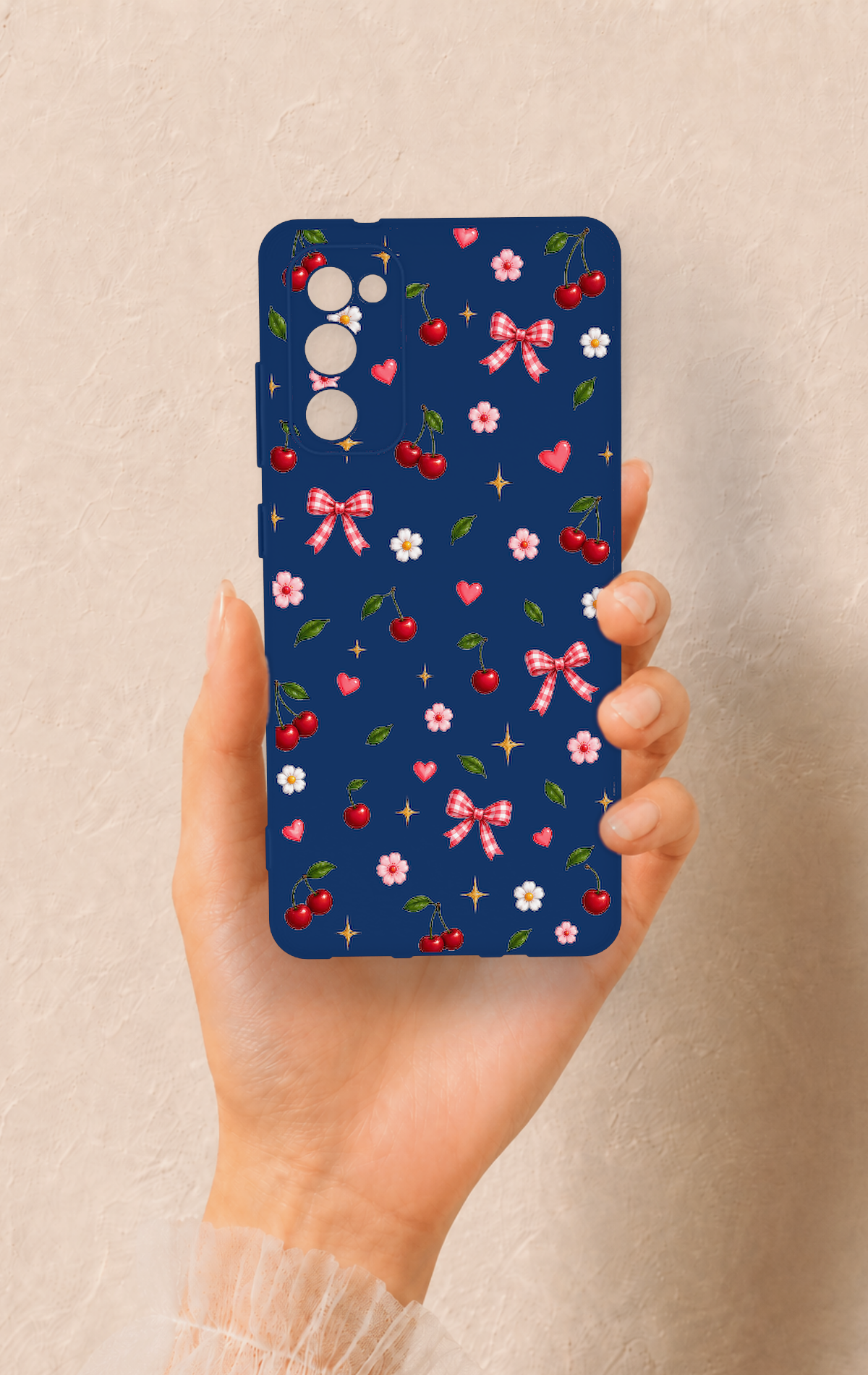 Samsung S20Fe Uyumlu Çiçek Kiraz Fiyonk Desenli Silikon Kılıf