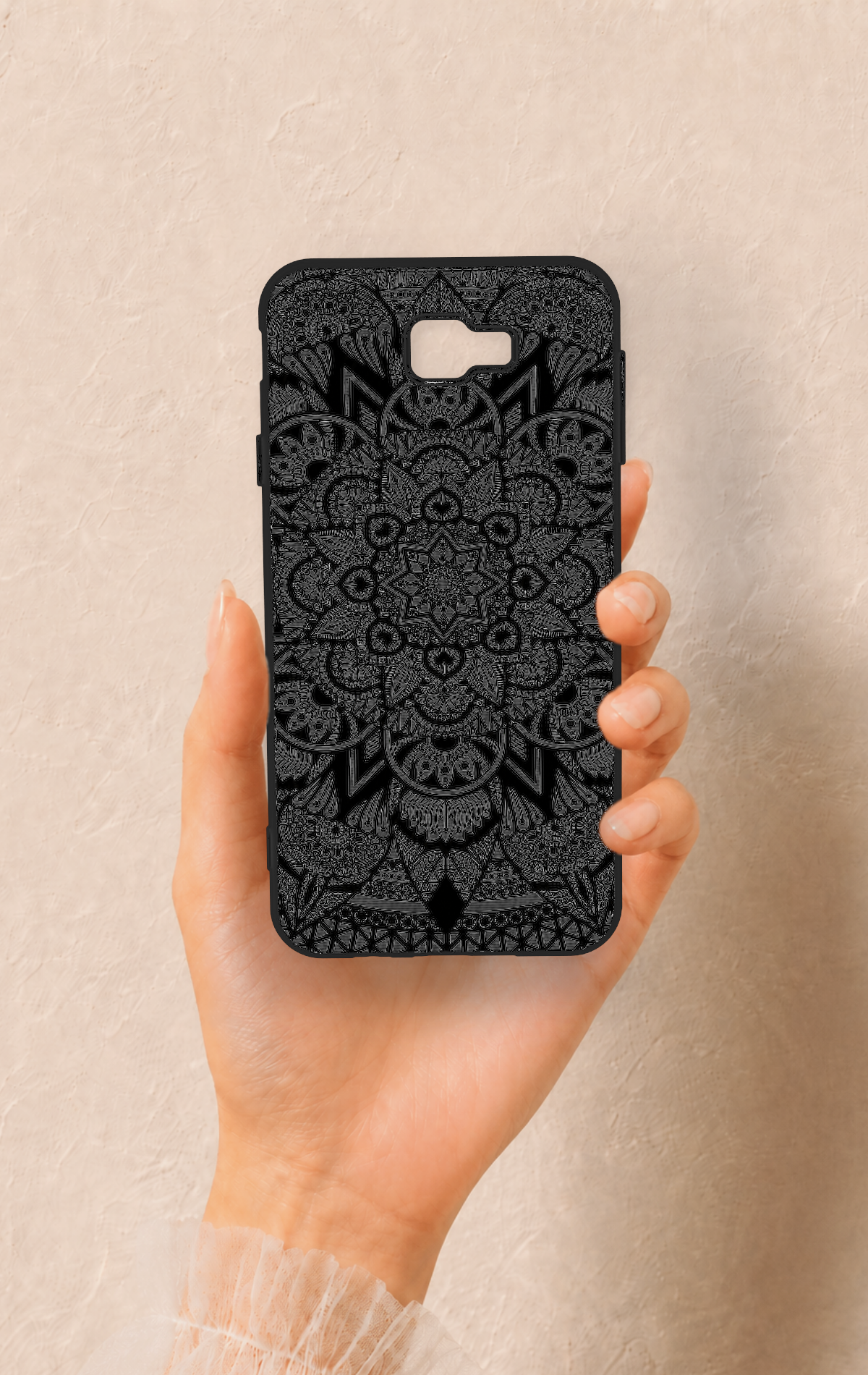 Samsung J7 Prime Uyumlu Siyah Beyaz Mandala Desenli Silikon Kılıf