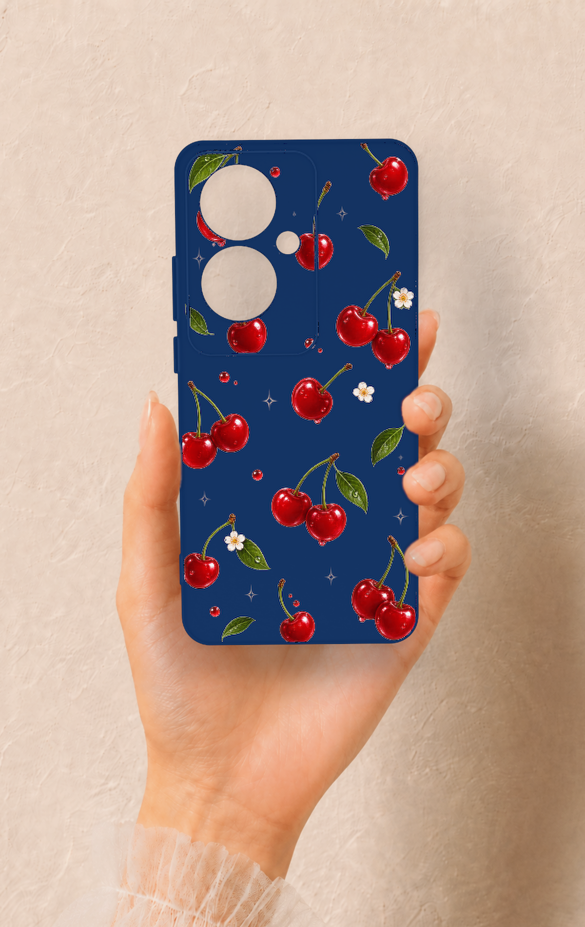 Oppo Reno 11F Uyumlu Kiraz Papatya Desenli Silikon Kılıf