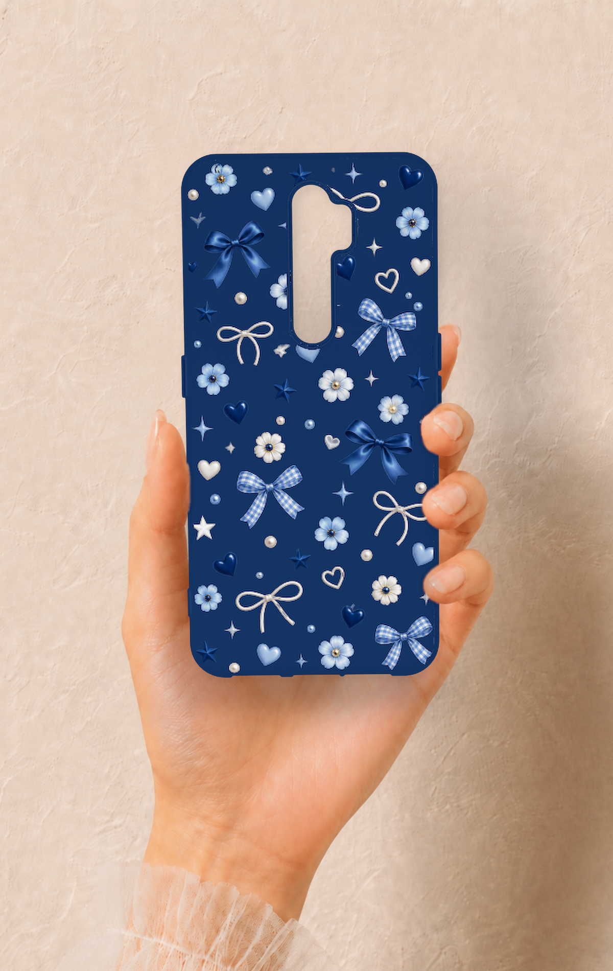 Oppo A5 2020 Uyumlu Mavi Papatya Fiyonk Desenli Silikon Kılıf