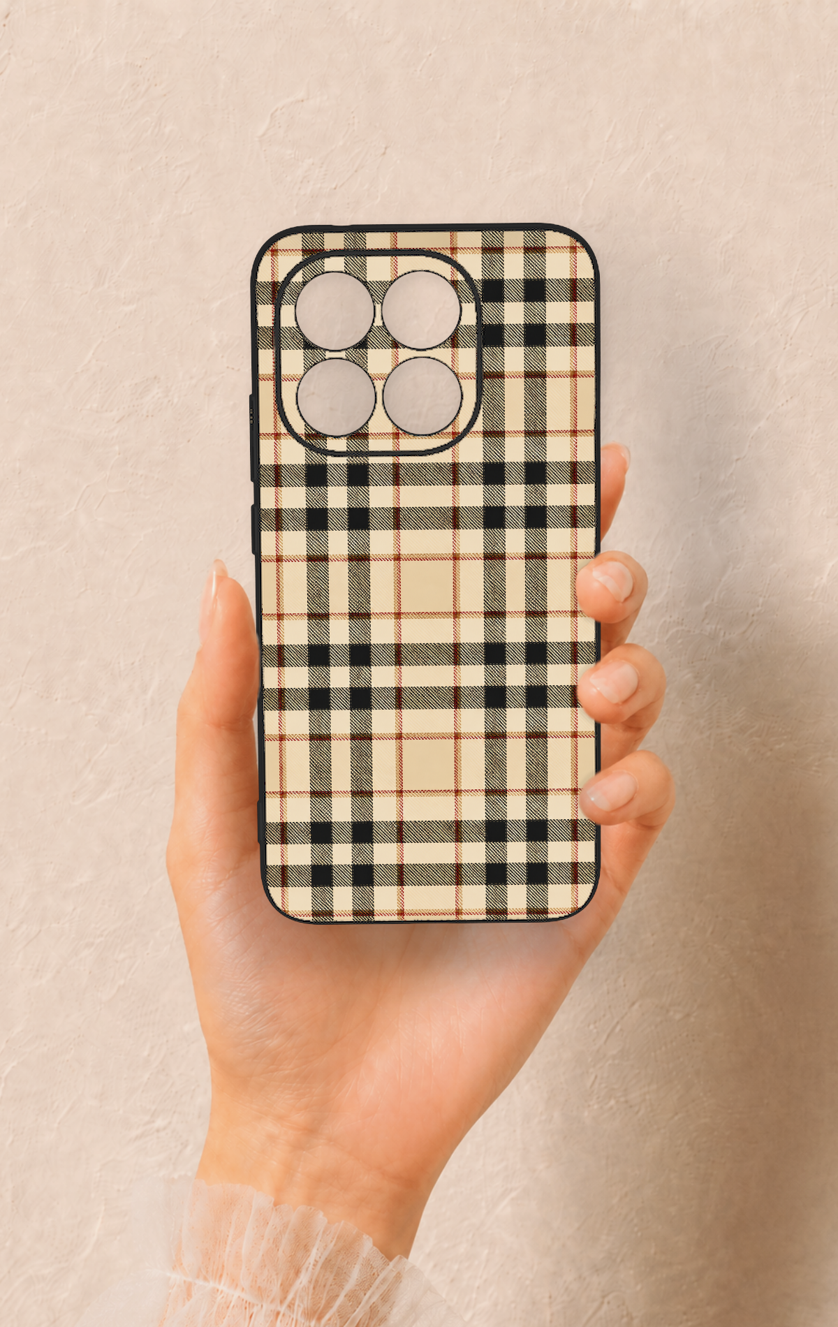 Mi 15T 5G Uyumlu Karamel Siyah Ekose Desenli Silikon Kılıf