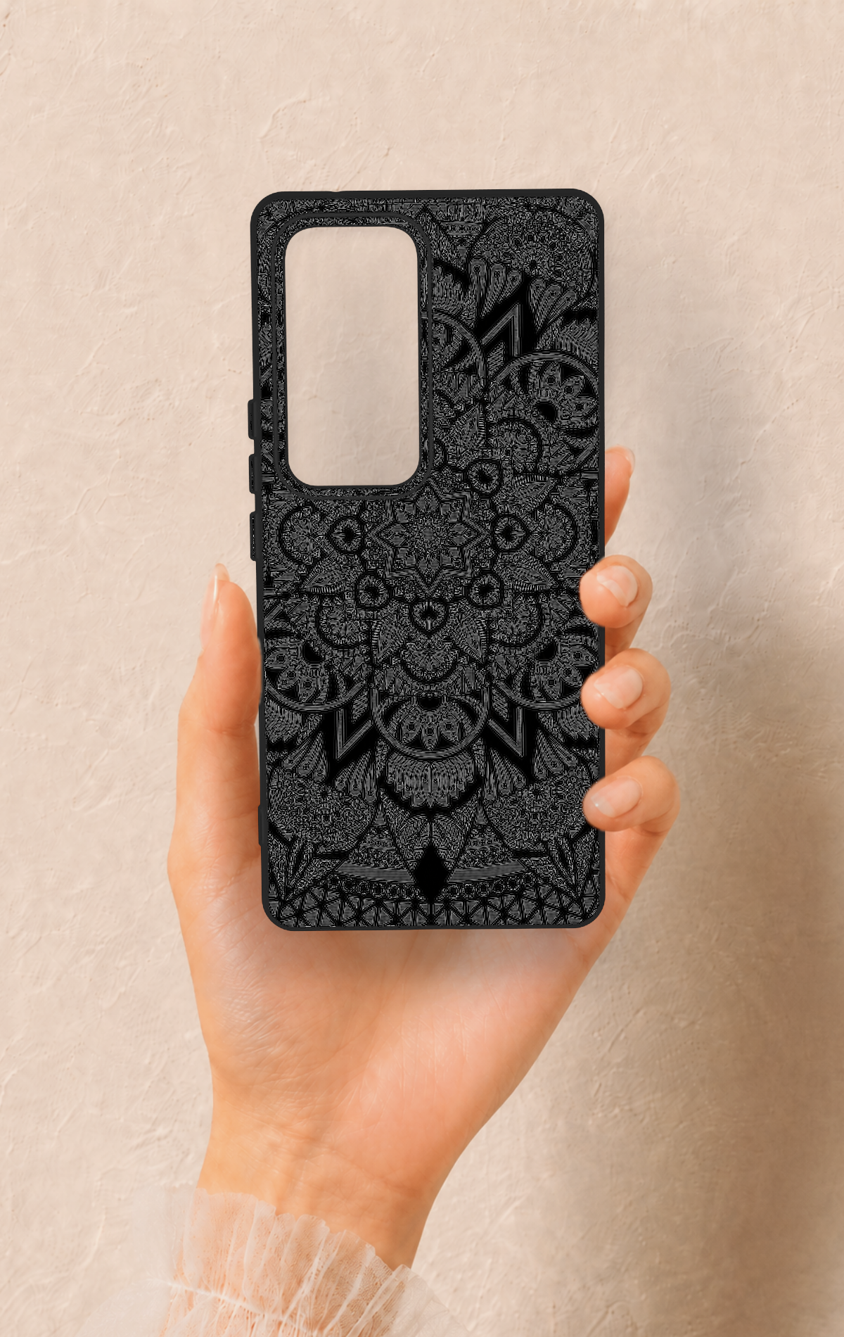 Vivo V30 Uyumlu Siyah Beyaz Mandala Desenli Silikon Kılıf