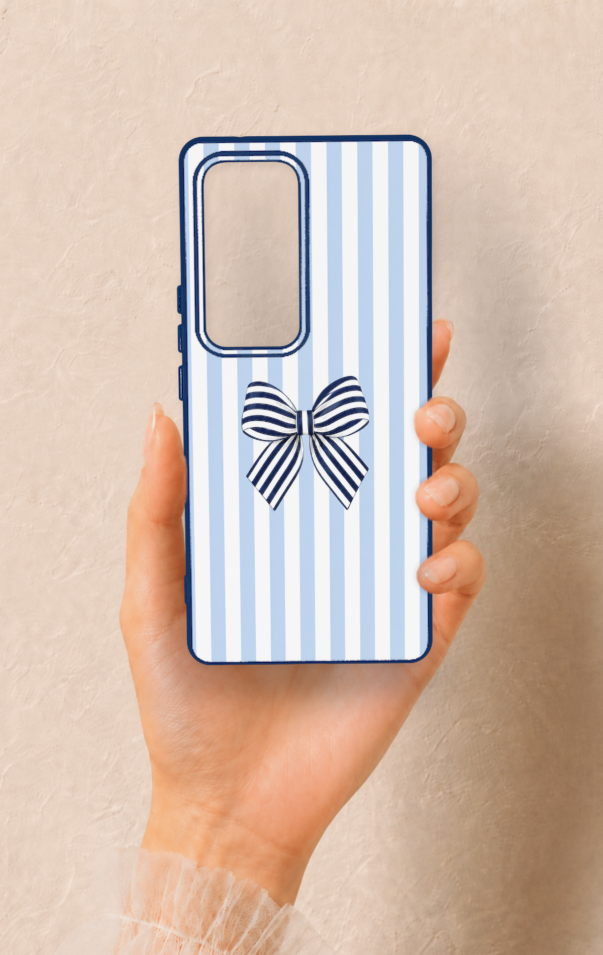 Vivo V30 Uyumlu Mavi Beyaz Kurdele Desenli Silikon Kılıf