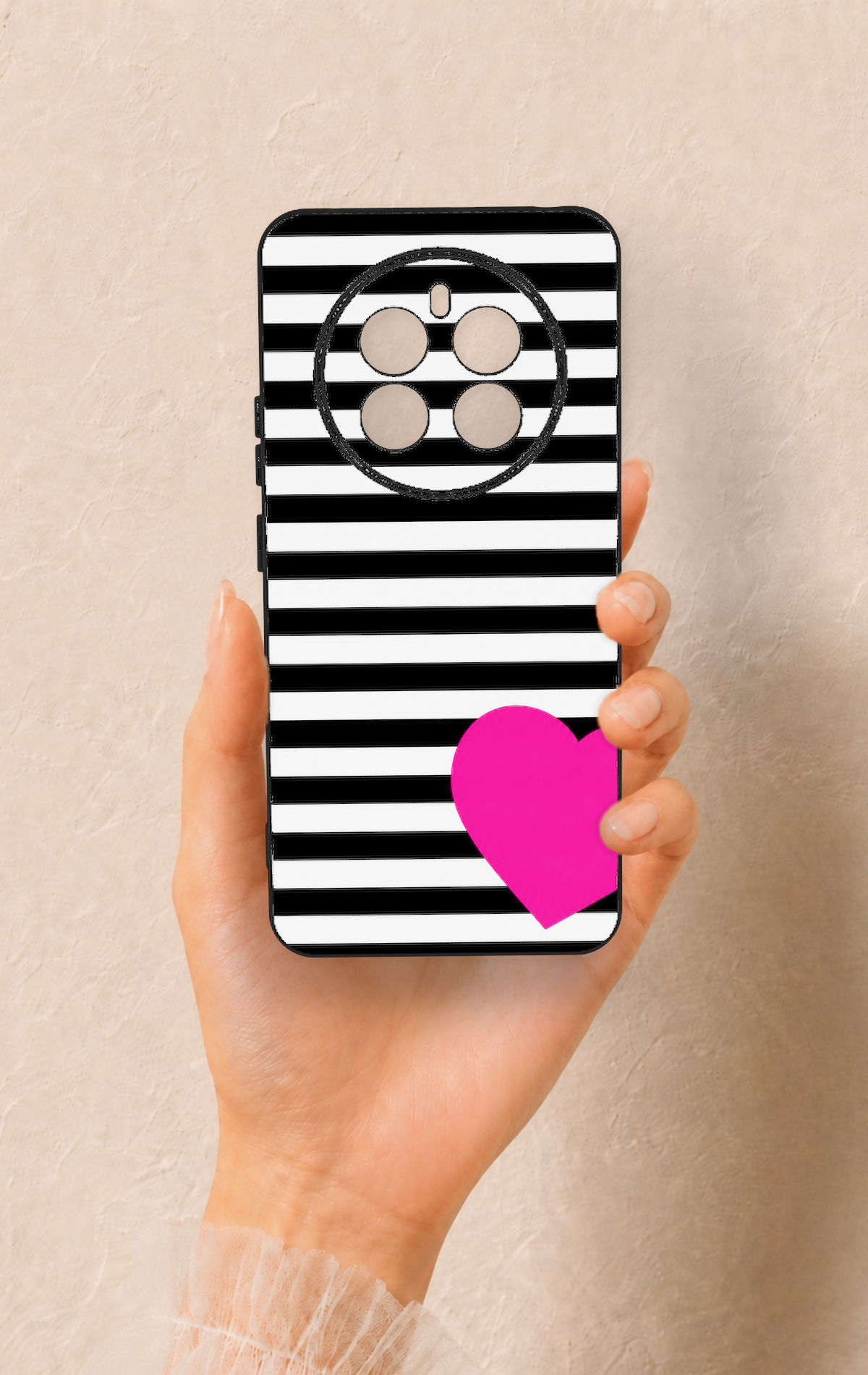 Realme 12 4G Uyumlu Çizgili Kalp Desenli Silikon Kılıf