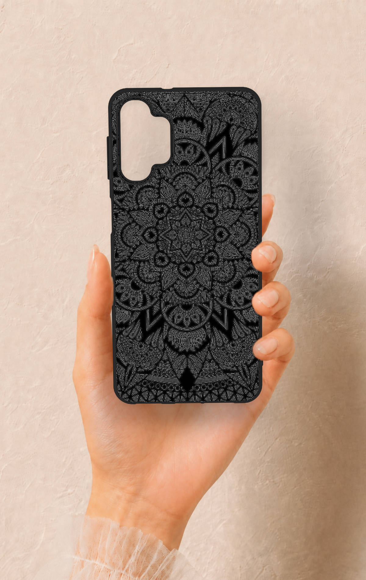 Samsung A32 Uyumlu Siyah Beyaz Mandala Desenli Silikon Kılıf