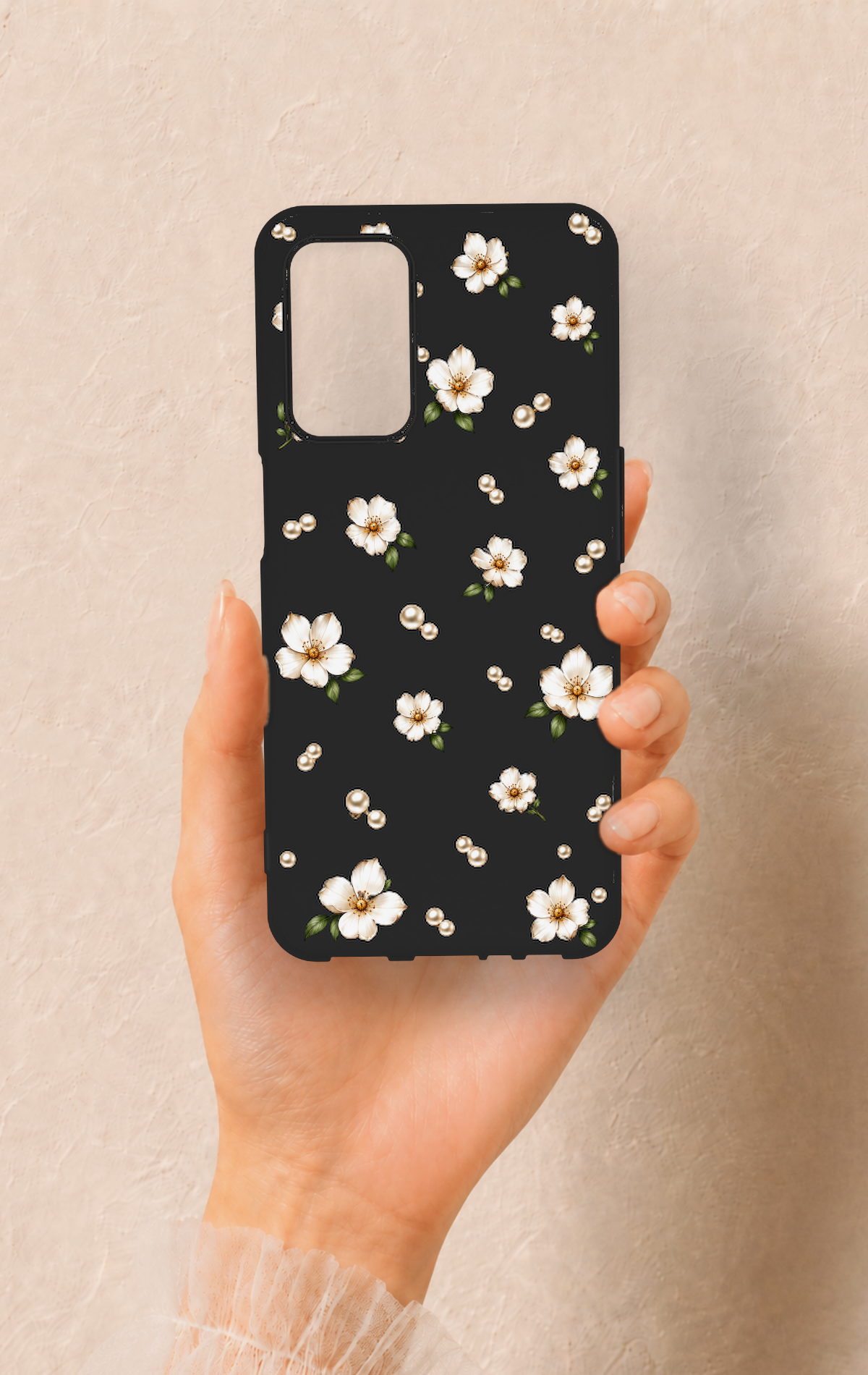 Oppo A55 Uyumlu İnci Papatya Desenli Silikon Kılıf
