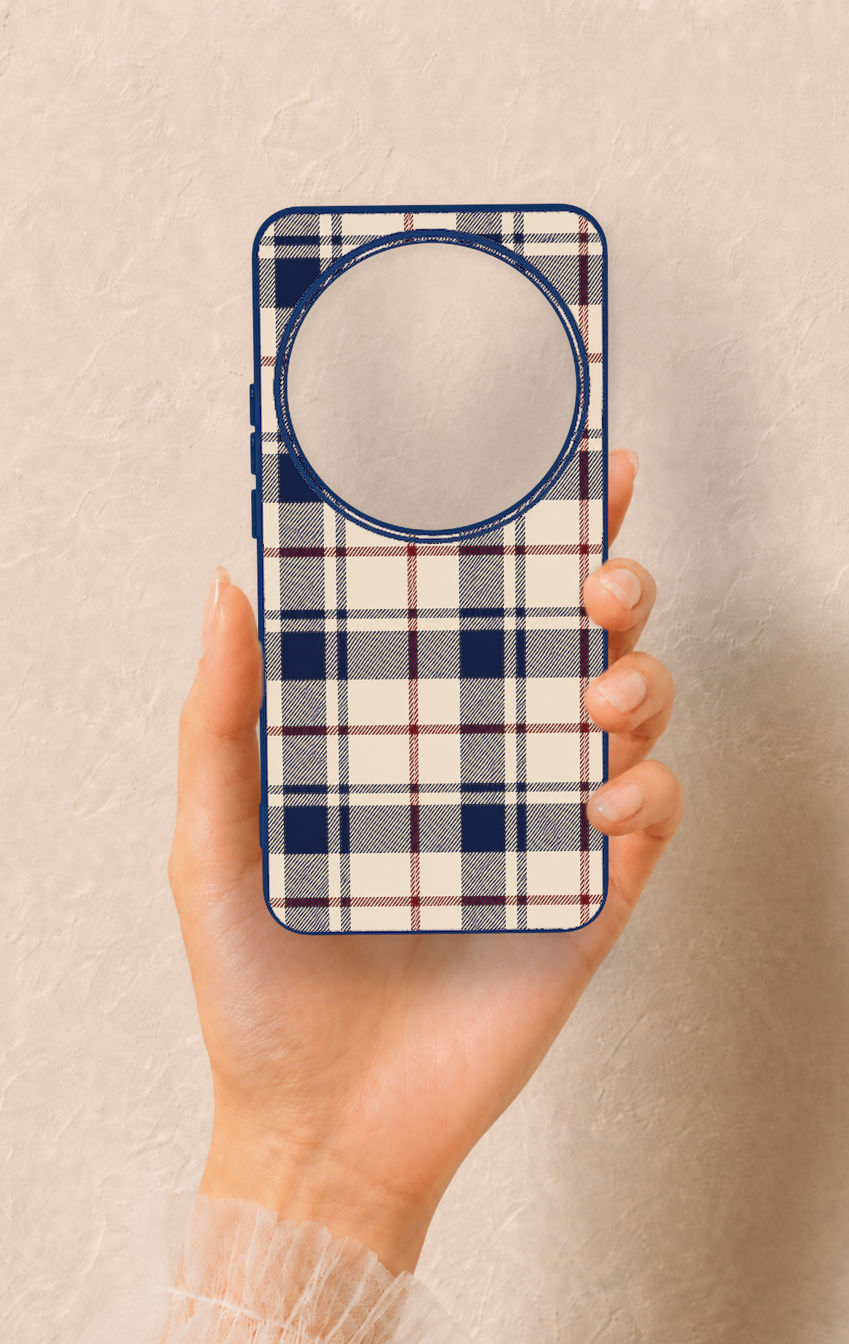Xiaomi Mi 15 Ultra Uyumlu Mavi Bordo Çizgili Ekose Desenli Silikon Kılıf