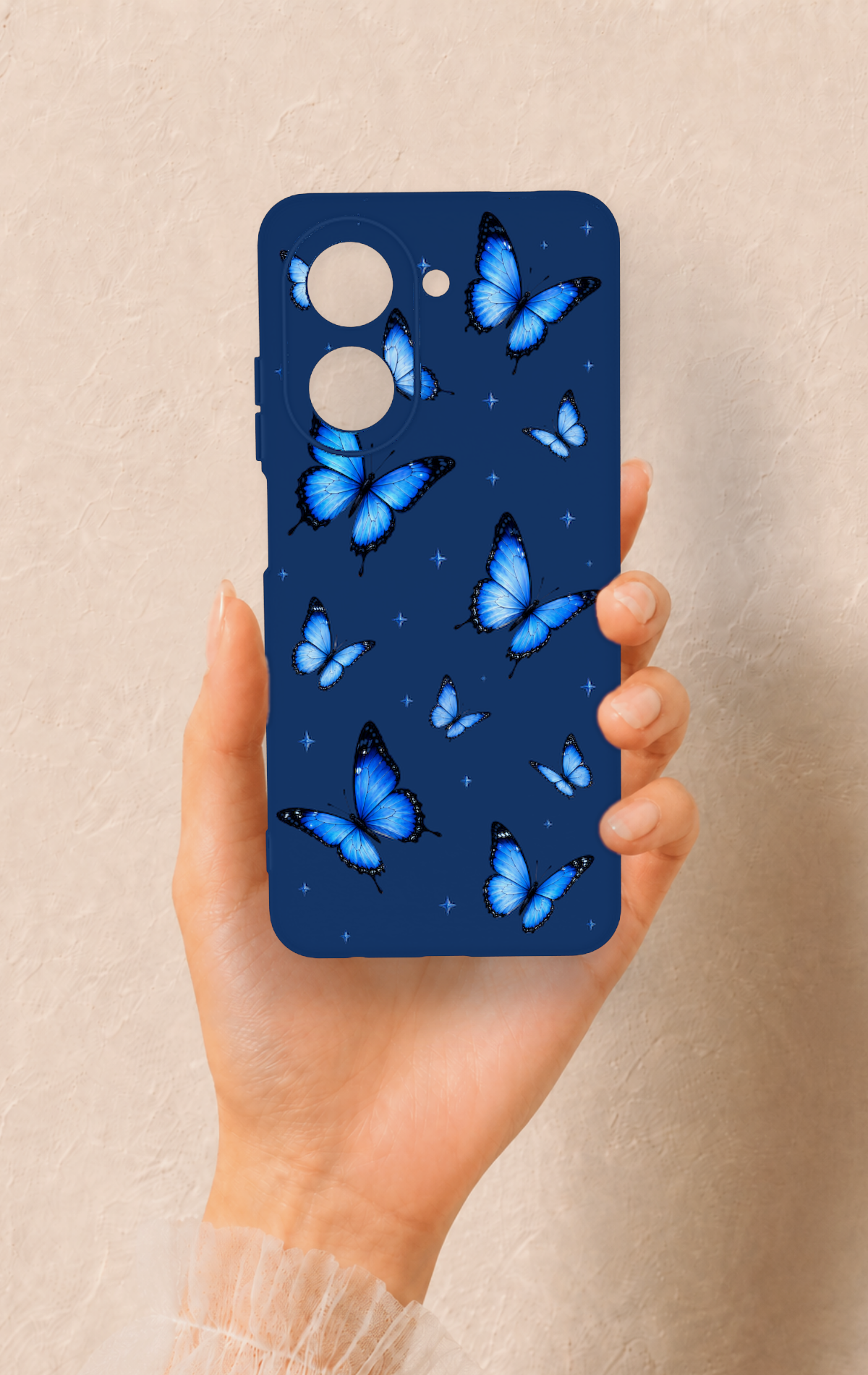 Redmi A5 Uyumlu Parlak Mavi Kelebek Desenli Silikon Kılıf