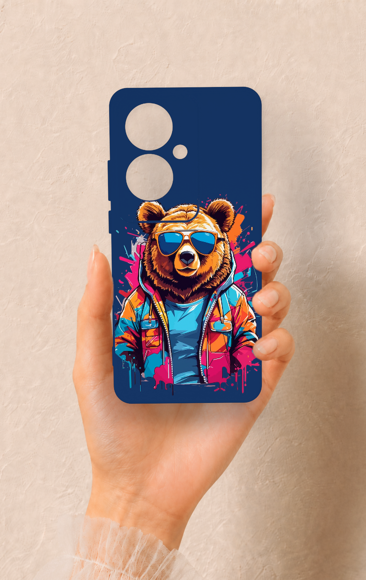 Oppo Reno 11F Uyumlu Gözlüklü Ayı Desenli Silikon Kılıf