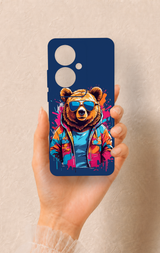 Oppo Reno 11F Uyumlu Gözlüklü Ayı Desenli Silikon Kılıf