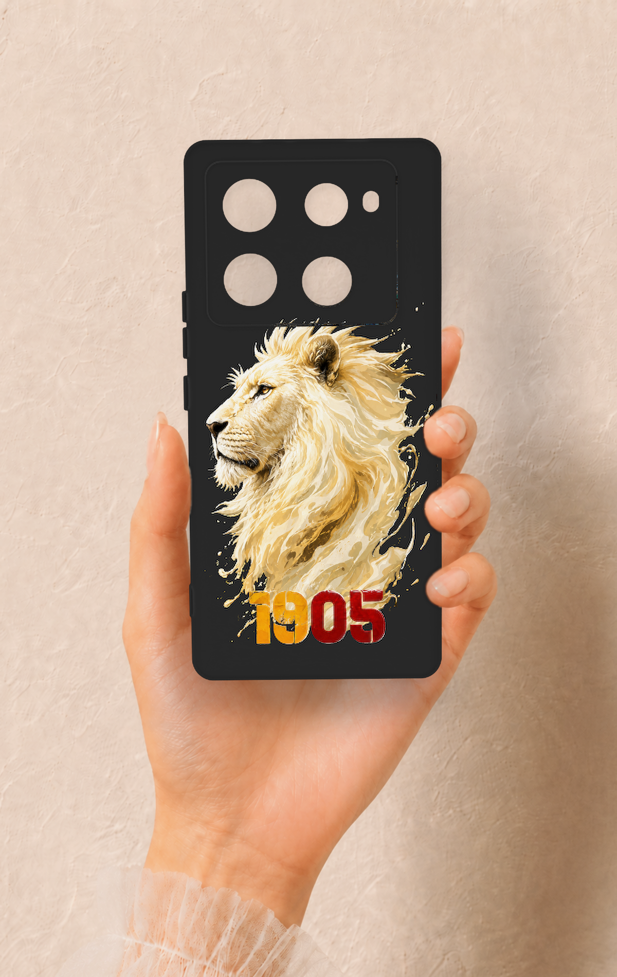 İnfinix Note 40 Pro Uyumlu Sarı Kırmızı 1905 Aslan Desenli Silikon Kılıf