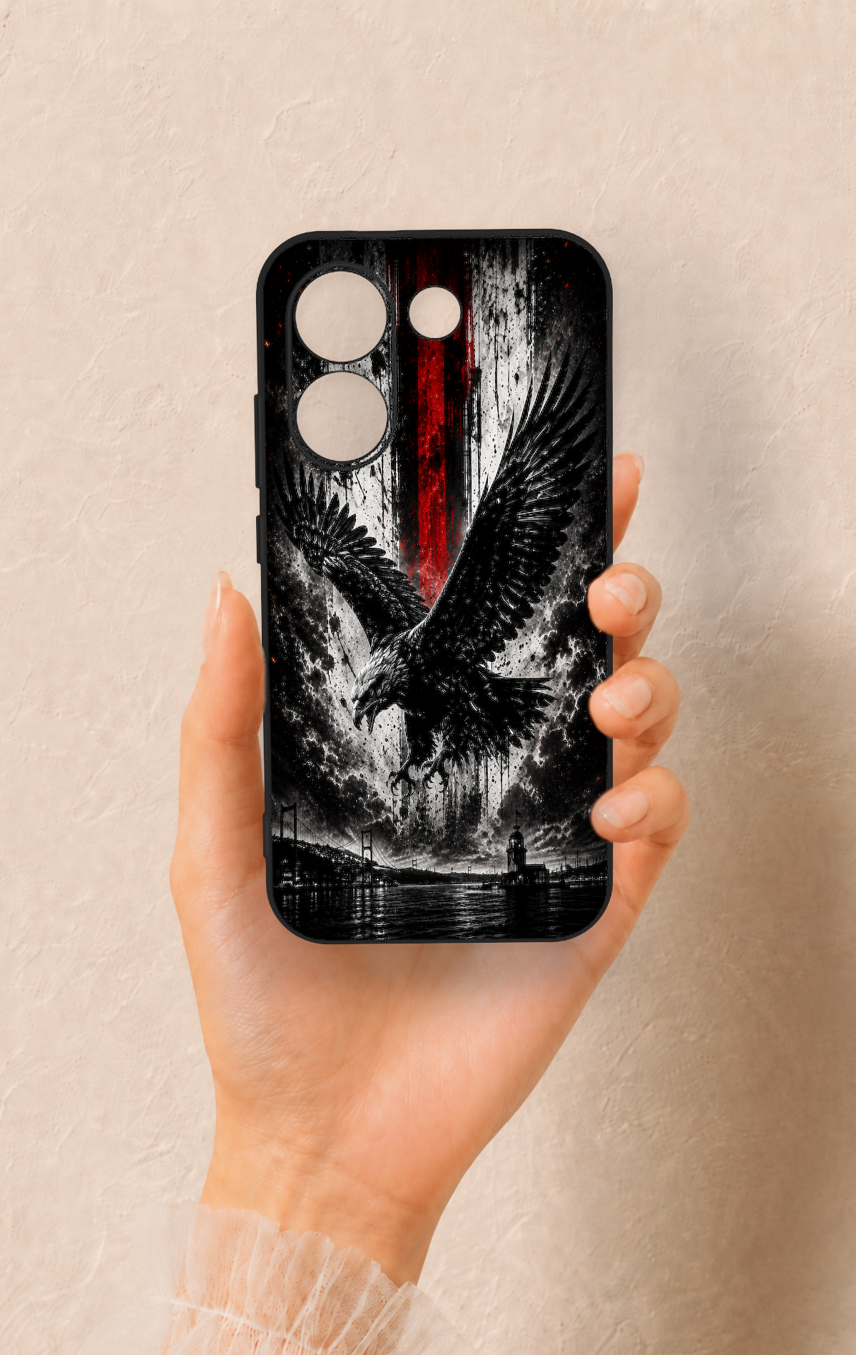 Poco X8 Pro Uyumlu Kara Kartal Desenli Silikon Kılıf