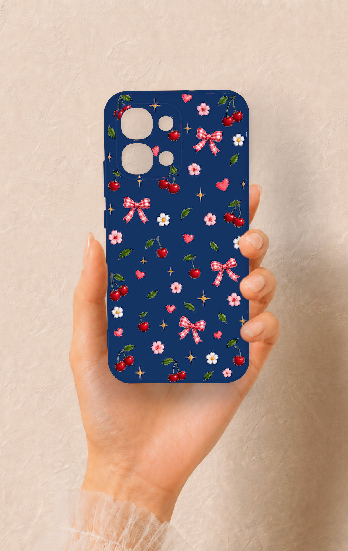 Oppo A6 Pro Uyumlu Çiçek Kiraz Fiyonk Desenli Silikon Kılıf