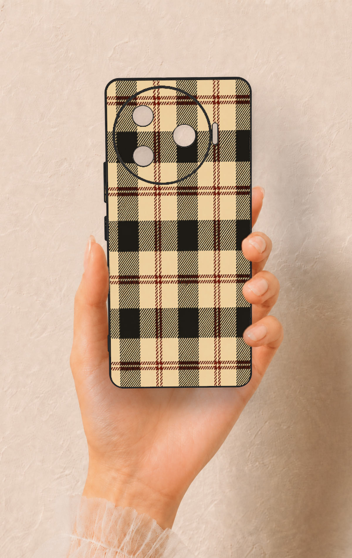 Tecno Camon 30 Pro 5G Uyumlu Krem Ekose Desenli Silikon Kılıf