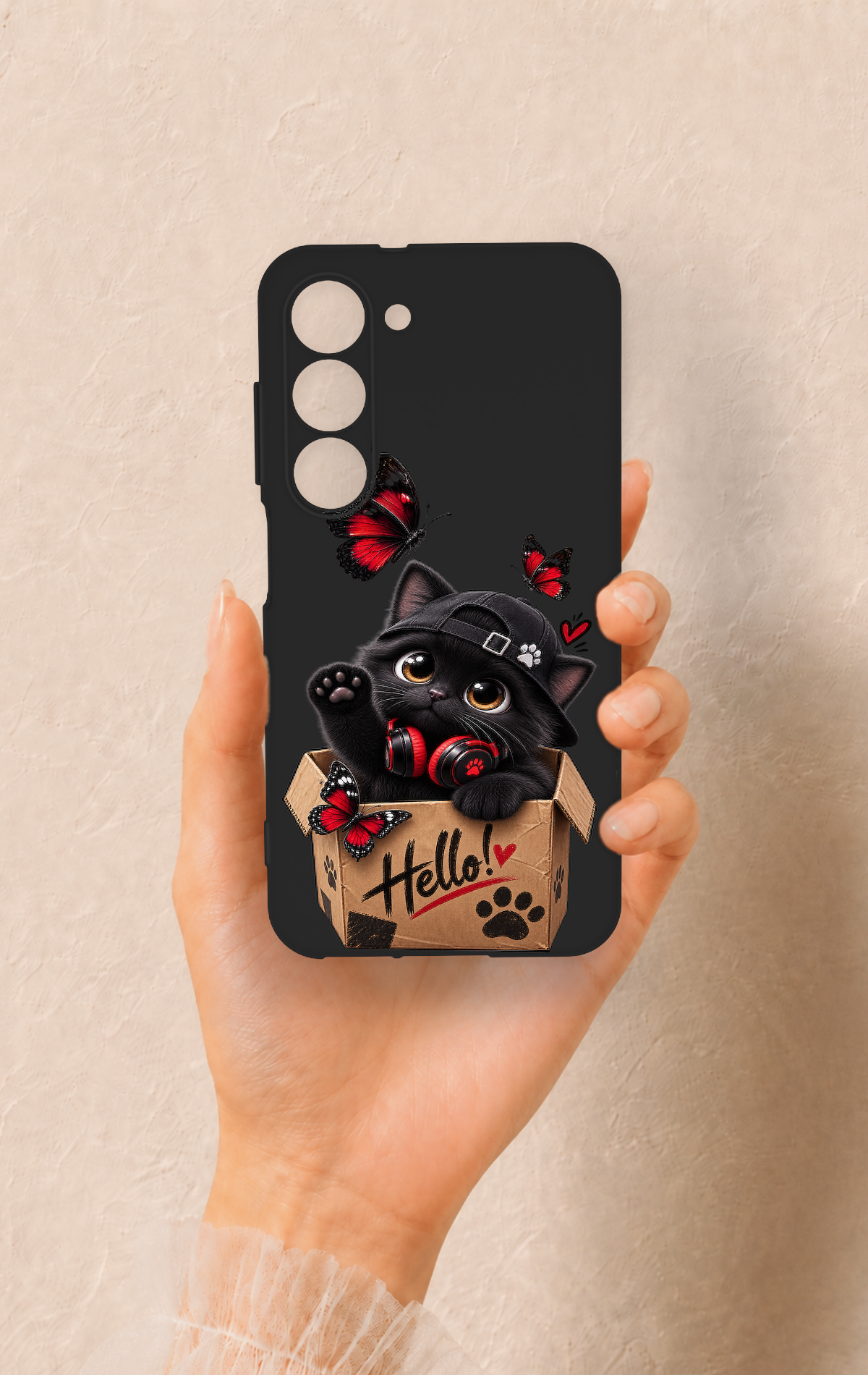 Samsung S23 Uyumlu Hello Cat Desenli Silikon Kılıf