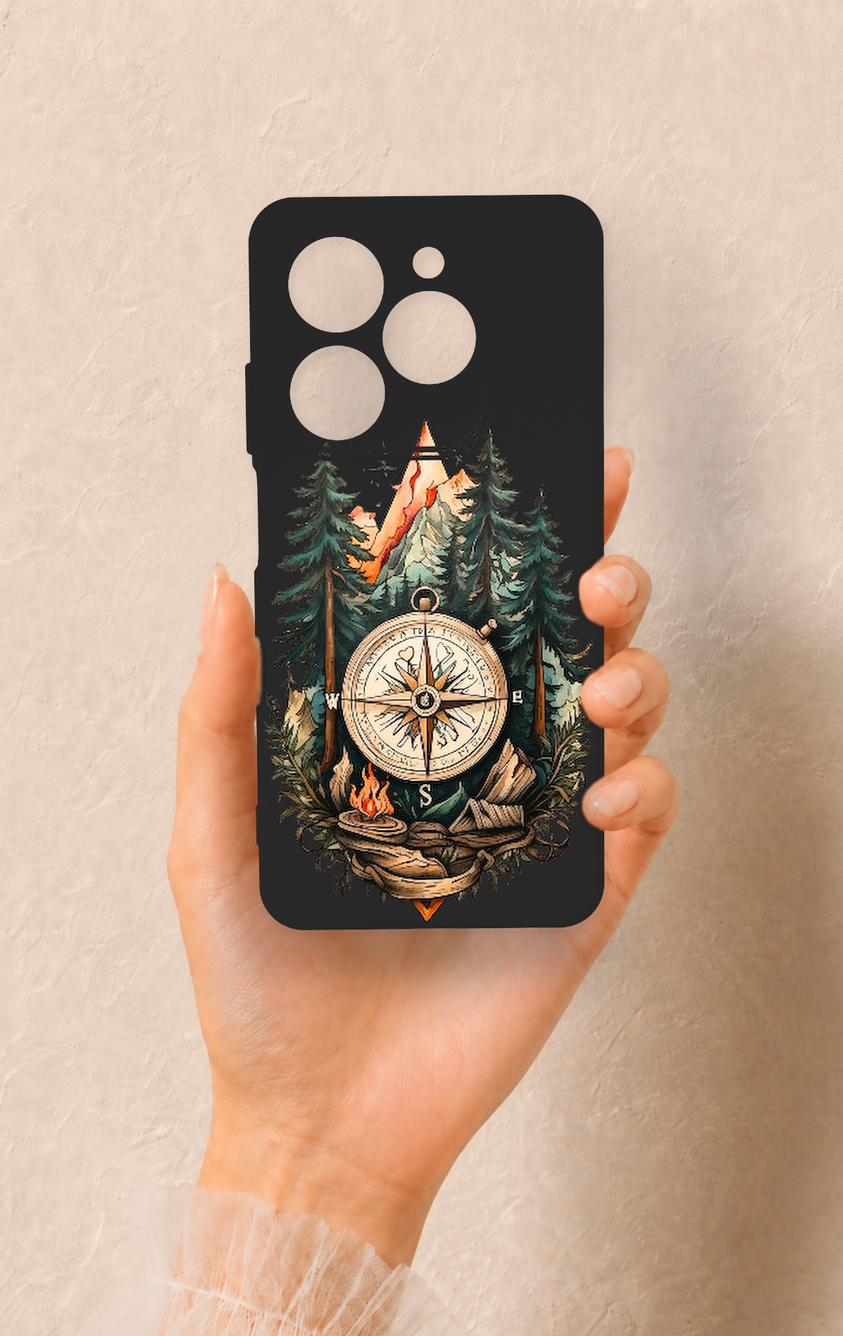 Tecno Spark 20C Uyumlu Pusula Orman Desenli Silikon Kılıf