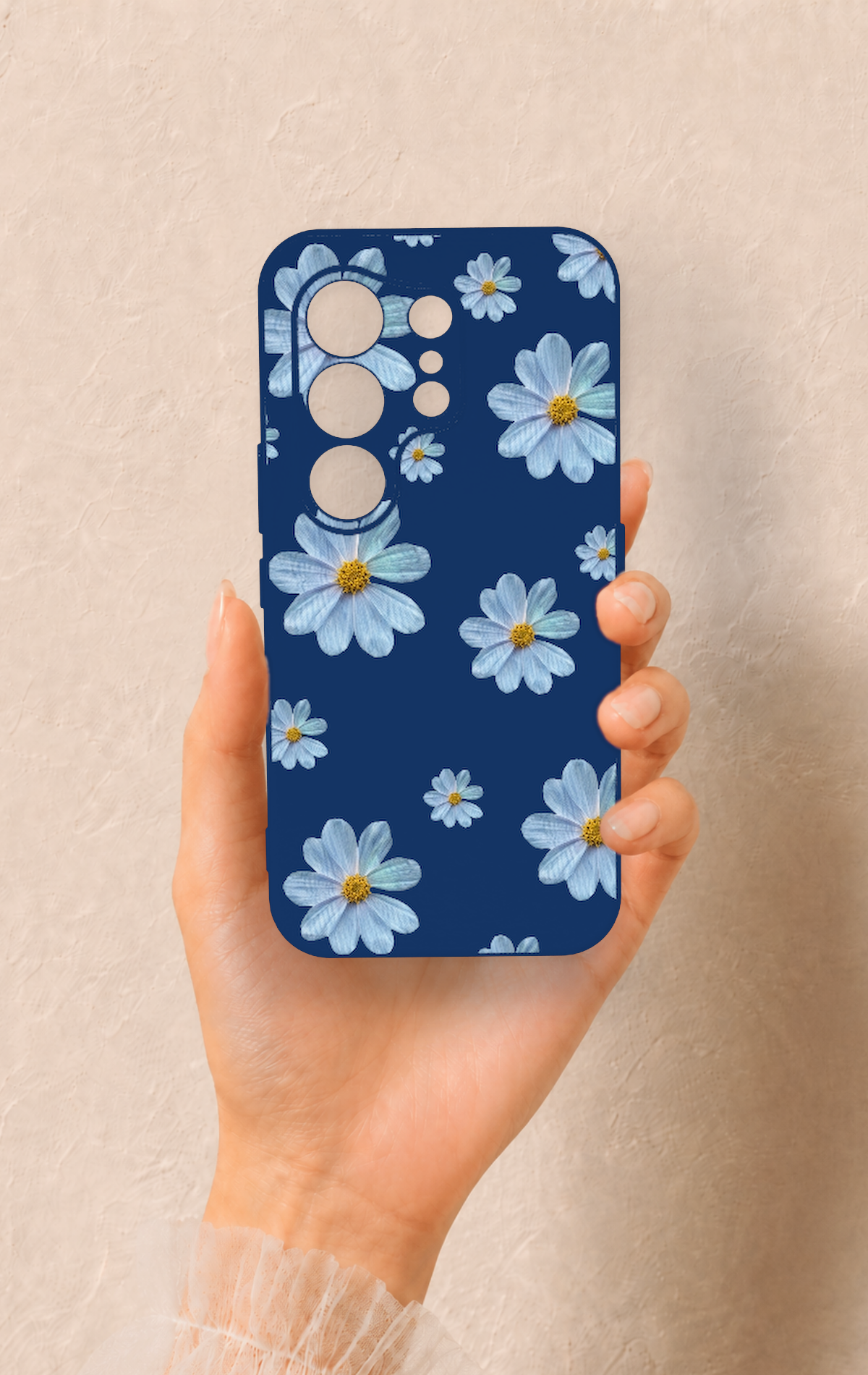 Tecno Camon 50 Uyumlu Mavi Papatya Desenli Silikon Kılıf