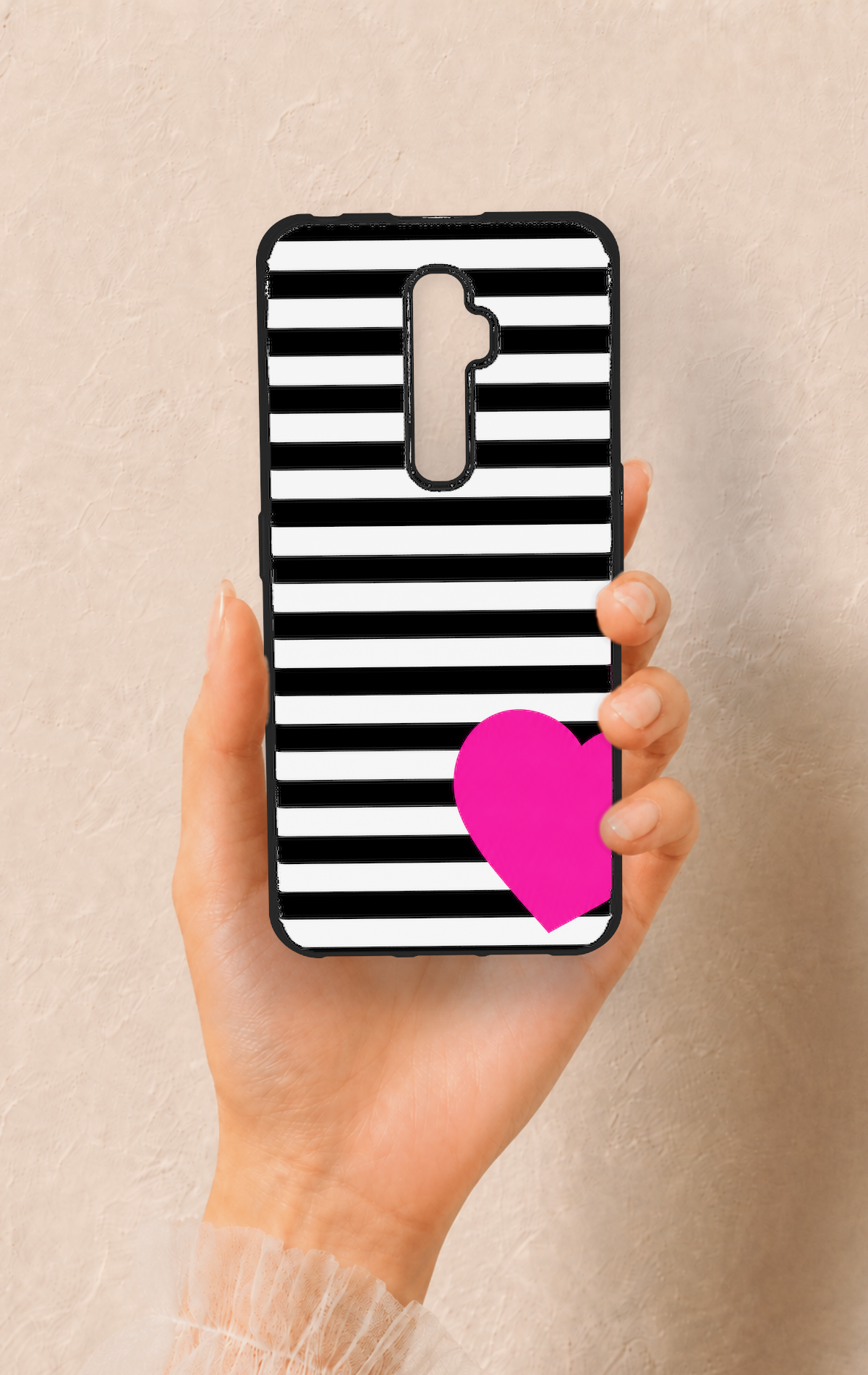 Oppo Reno 2Z Uyumlu Çizgili Kalp Desenli Silikon Kılıf