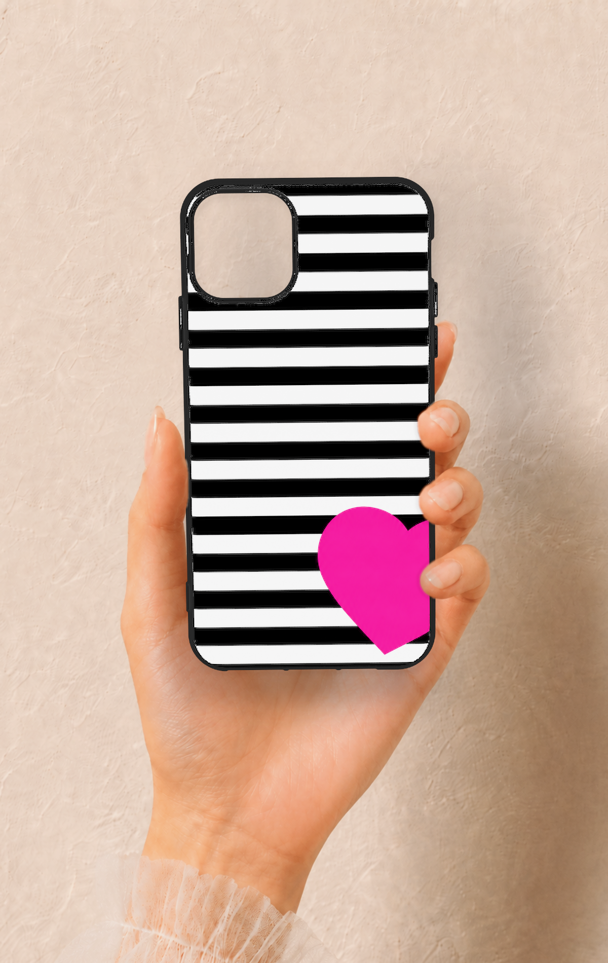 iPhone 11 Pro Max Uyumlu Çizgili Kalp Desenli Silikon Kılıf