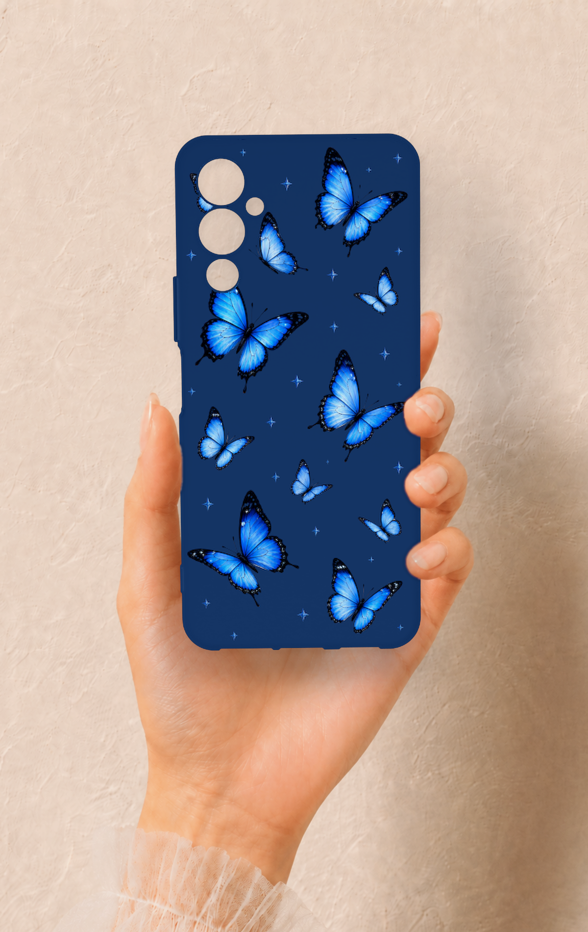 Tecno Pova Neo 4 Uyumlu Parlak Mavi Kelebek Desenli Silikon Kılıf