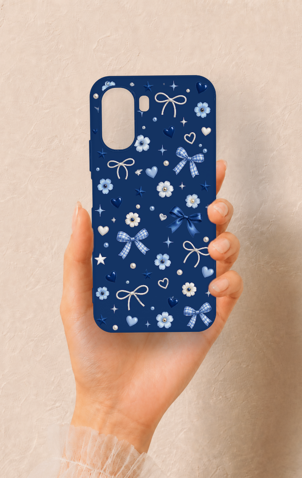 Oppo A6T Uyumlu Mavi Papatya Fiyonk Desenli Silikon Kılıf