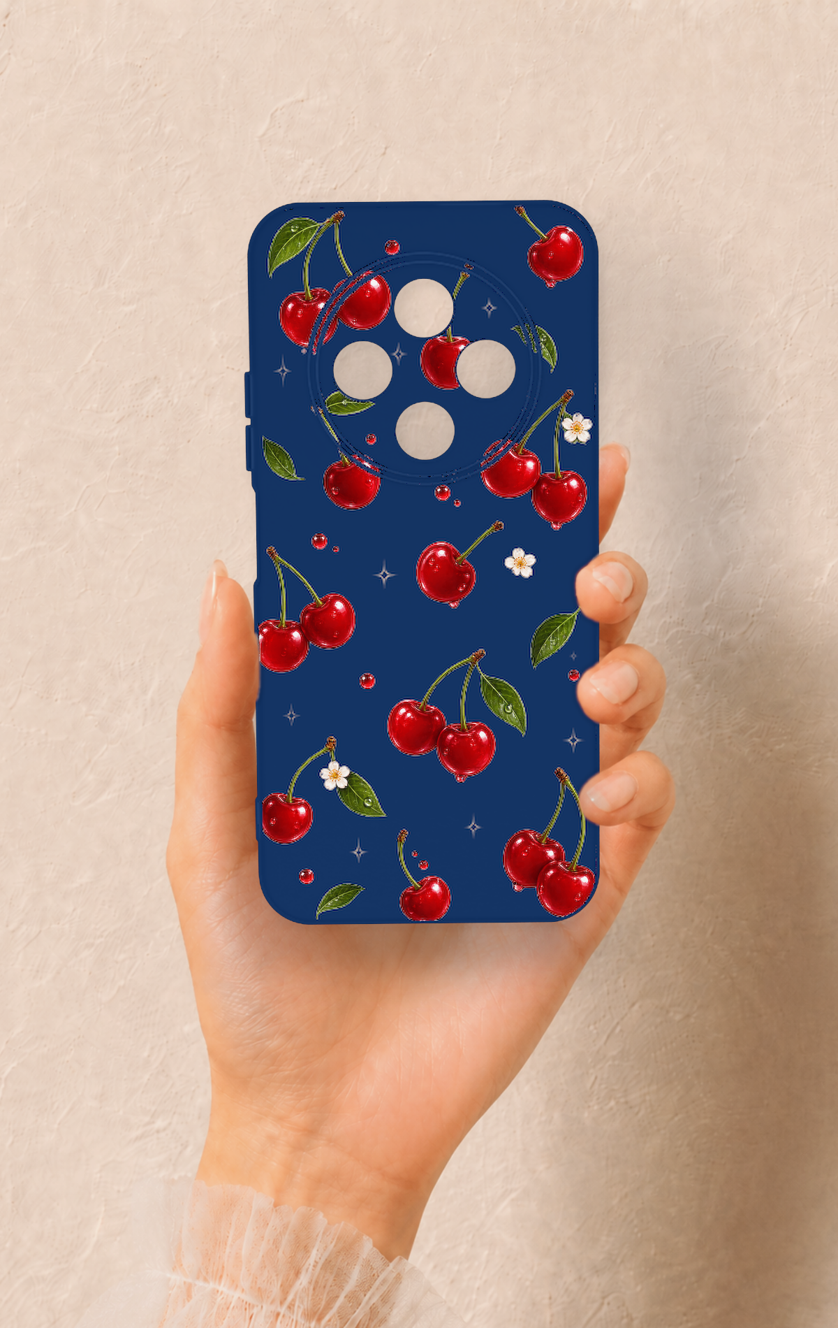 Tecno Spark 30C Uyumlu Kiraz Papatya Desenli Silikon Kılıf