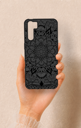 Oppo A91 Uyumlu Siyah Beyaz Mandala Desenli Silikon Kılıf