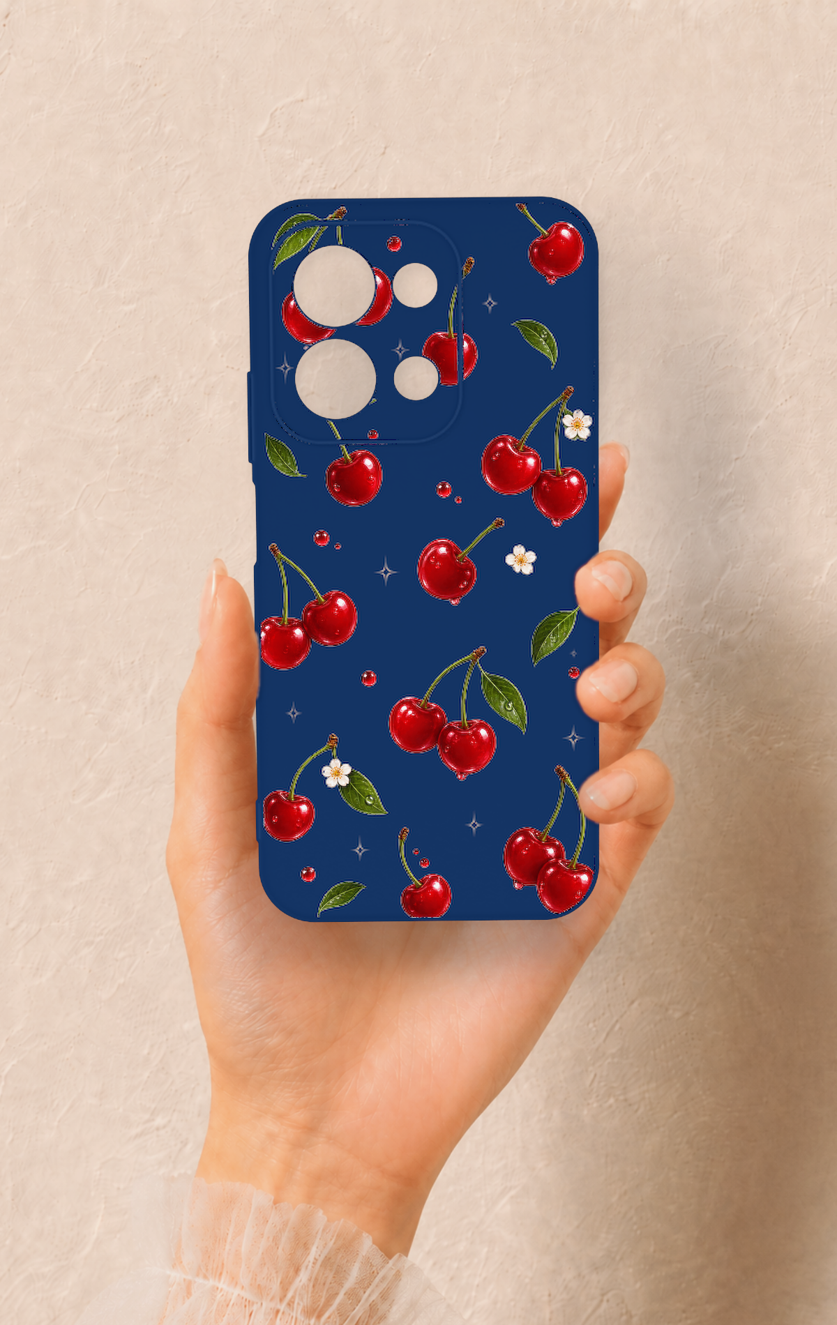 Redmi 15C 4G Uyumlu Kiraz Papatya Desenli Silikon Kılıf